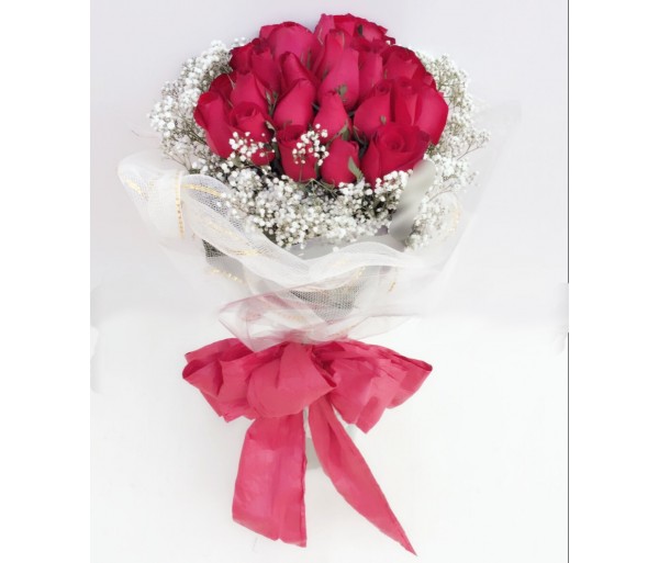 F101 24 PCS RED ROSES BOUQUET ROUND WRAP